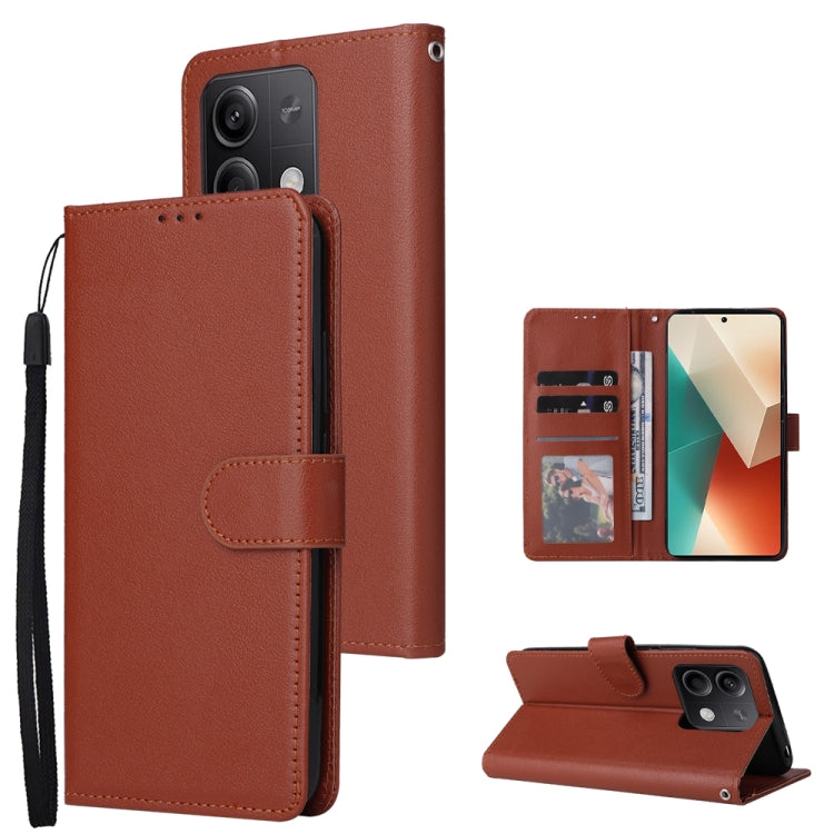 For Xiaomi Redmi Note 13 5G Multifunctional Horizontal Flip Leather Phone Case with Three Card Slot(Brown) - Note 13 Cases by PMC TechLife | Online Shopping South Africa | PMC TechLife | Buy Now Pay Later Mobicred