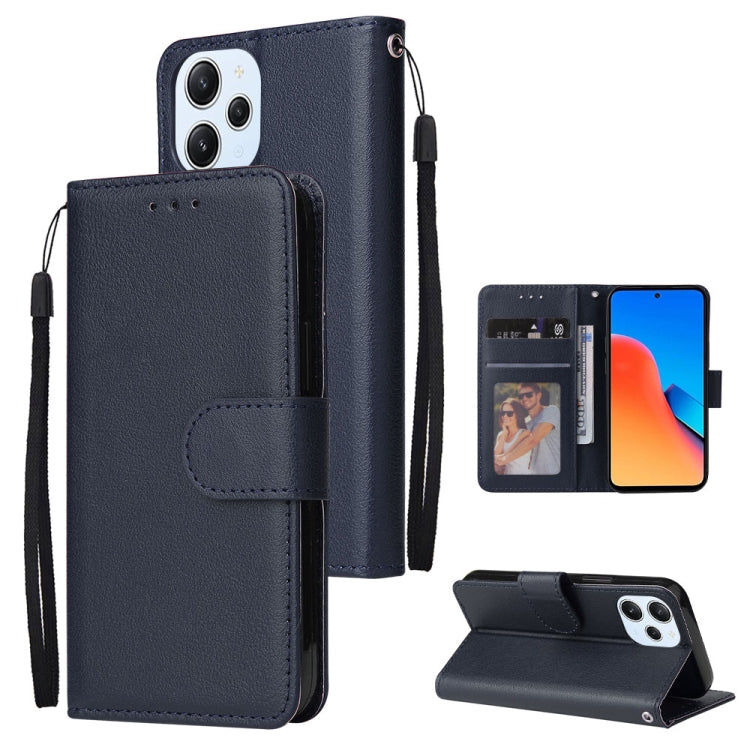 For Xiaomi Redmi 12 4G/5G/Note 12R Multifunctional Horizontal Flip Leather Phone Case with Three Card Slot(Blue) - Xiaomi Cases by PMC TechLife | Online Shopping South Africa | PMC TechLife | Buy Now Pay Later Mobicred