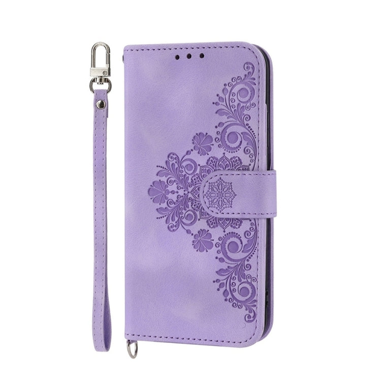 For Google Pixel 9 Skin-feel Flowers Embossed Wallet Leather Phone Case(Purple) - Google Cases by PMC TechLife | Online Shopping South Africa | PMC TechLife | Buy Now Pay Later Mobicred
