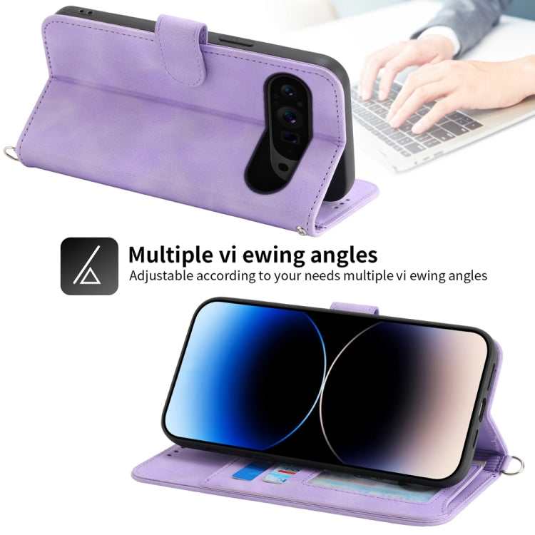 For Google Pixel 9 Pro Skin-feel Flowers Embossed Wallet Leather Phone Case(Purple) - Google Cases by PMC TechLife | Online Shopping South Africa | PMC TechLife | Buy Now Pay Later Mobicred