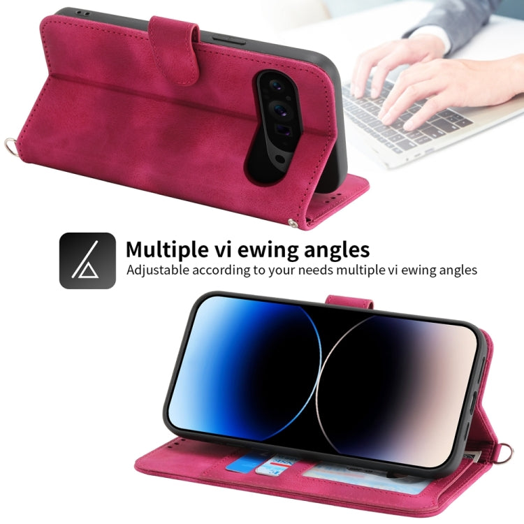 For Google Pixel 9 Pro Skin-feel Flowers Embossed Wallet Leather Phone Case(Wine Red) - Google Cases by PMC TechLife | Online Shopping South Africa | PMC TechLife | Buy Now Pay Later Mobicred