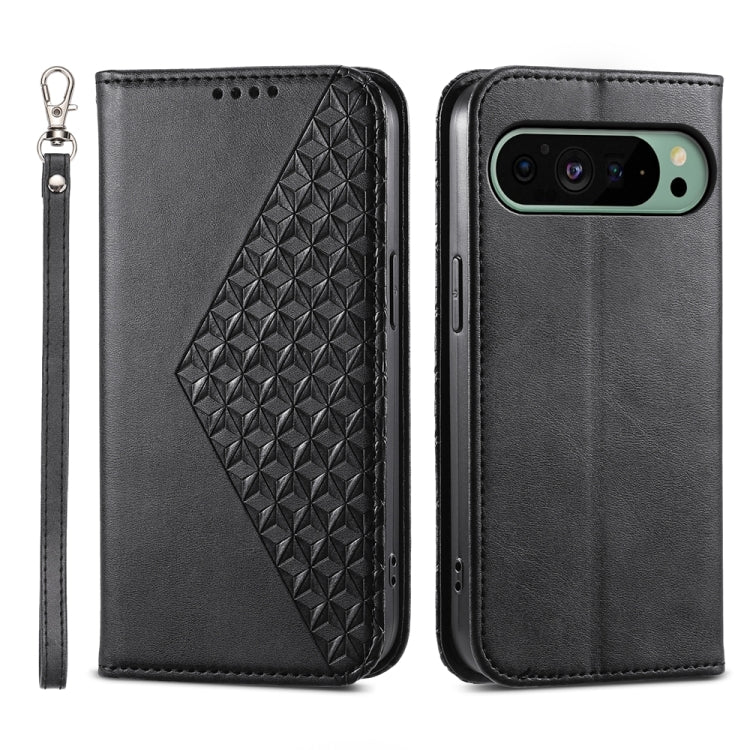 For Google Pixel 9 Cubic Grid Calf Texture Magnetic Leather Phone Case(Black) - Google Cases by PMC TechLife | Online Shopping South Africa | PMC TechLife | Buy Now Pay Later Mobicred