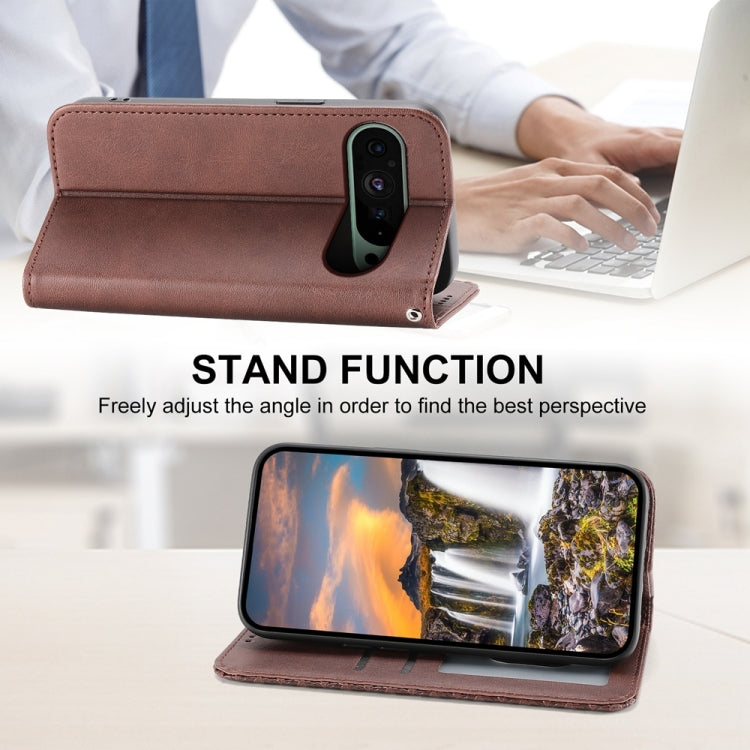 For Google Pixel 9 Cubic Grid Calf Texture Magnetic Leather Phone Case(Brown) - Google Cases by PMC TechLife | Online Shopping South Africa | PMC TechLife | Buy Now Pay Later Mobicred