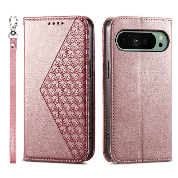 For Google Pixel 9 Cubic Grid Calf Texture Magnetic Leather Phone Case(Rose Gold) - Google Cases by PMC TechLife | Online Shopping South Africa | PMC TechLife | Buy Now Pay Later Mobicred