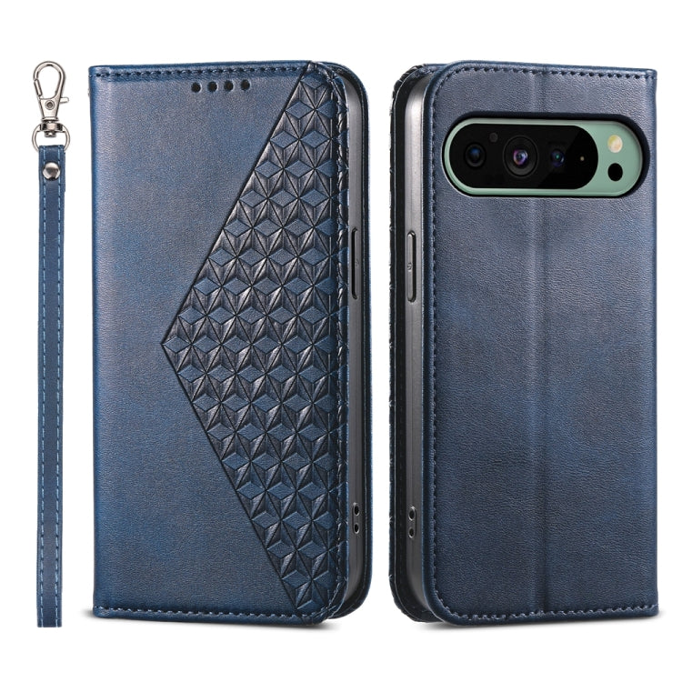 For Google Pixel 9 Cubic Grid Calf Texture Magnetic Leather Phone Case(Blue) - Google Cases by PMC TechLife | Online Shopping South Africa | PMC TechLife | Buy Now Pay Later Mobicred