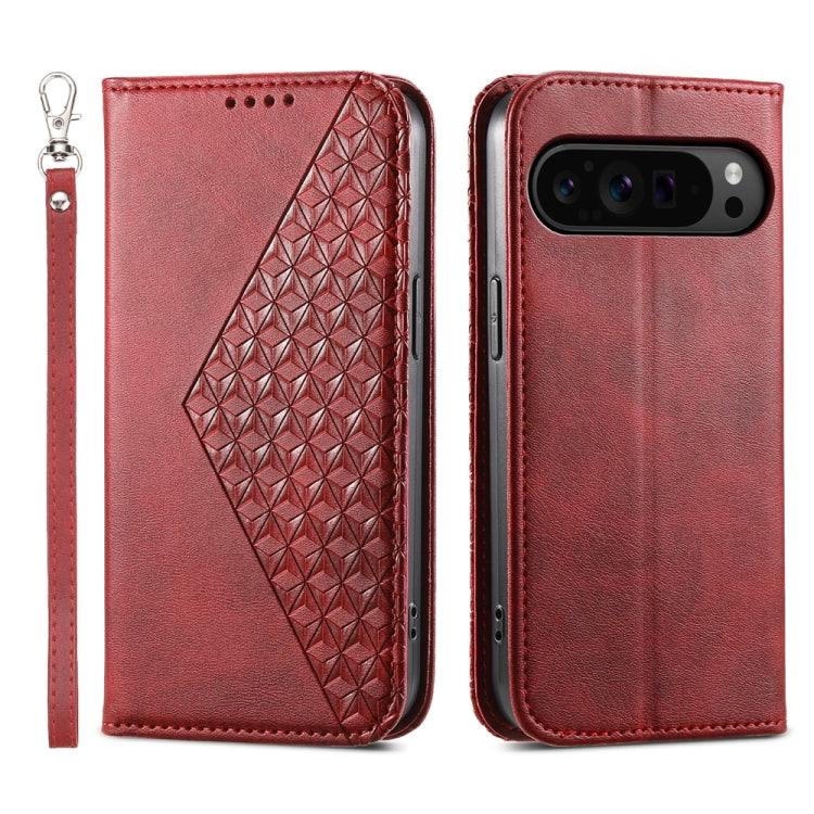 For Google Pixel 9 Pro Cubic Grid Calf Texture Magnetic Leather Phone Case(Red) - Google Cases by PMC TechLife | Online Shopping South Africa | PMC TechLife | Buy Now Pay Later Mobicred