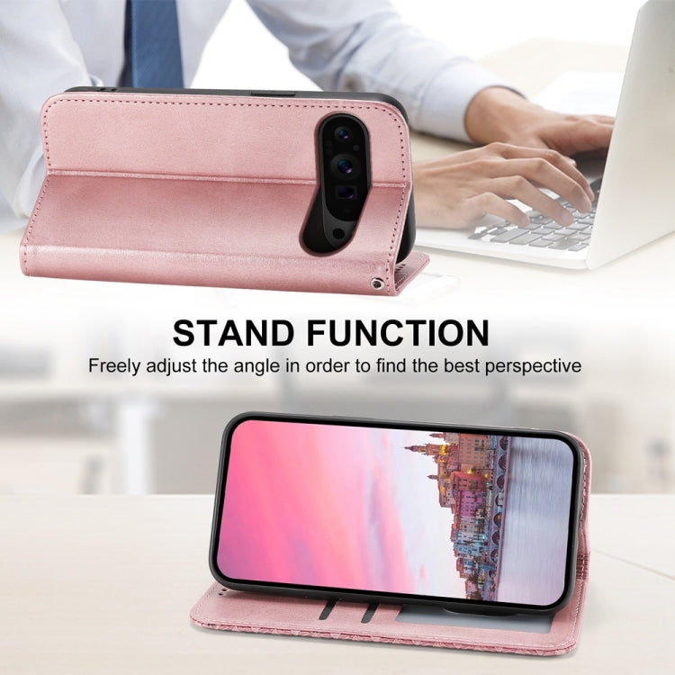 For Google Pixel 9 Pro Cubic Grid Calf Texture Magnetic Leather Phone Case(Rose Gold) - Google Cases by PMC TechLife | Online Shopping South Africa | PMC TechLife | Buy Now Pay Later Mobicred