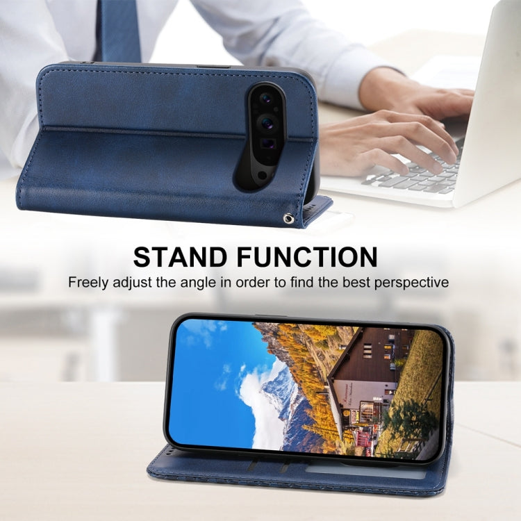 For Google Pixel 9 Pro Cubic Grid Calf Texture Magnetic Leather Phone Case(Blue) - Google Cases by PMC TechLife | Online Shopping South Africa | PMC TechLife | Buy Now Pay Later Mobicred