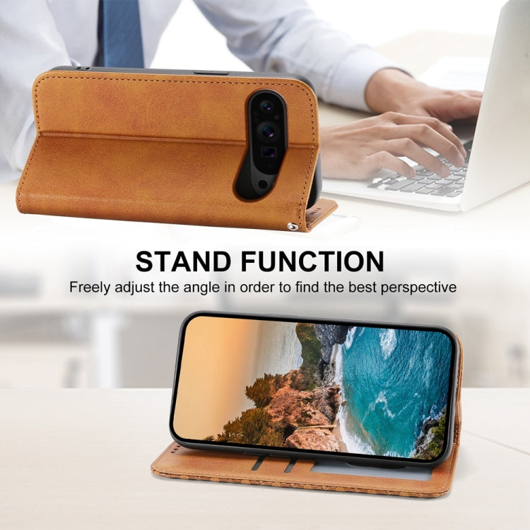 For Google Pixel 9 Pro Cubic Grid Calf Texture Magnetic Leather Phone Case(Yellow) - Google Cases by PMC TechLife | Online Shopping South Africa | PMC TechLife | Buy Now Pay Later Mobicred