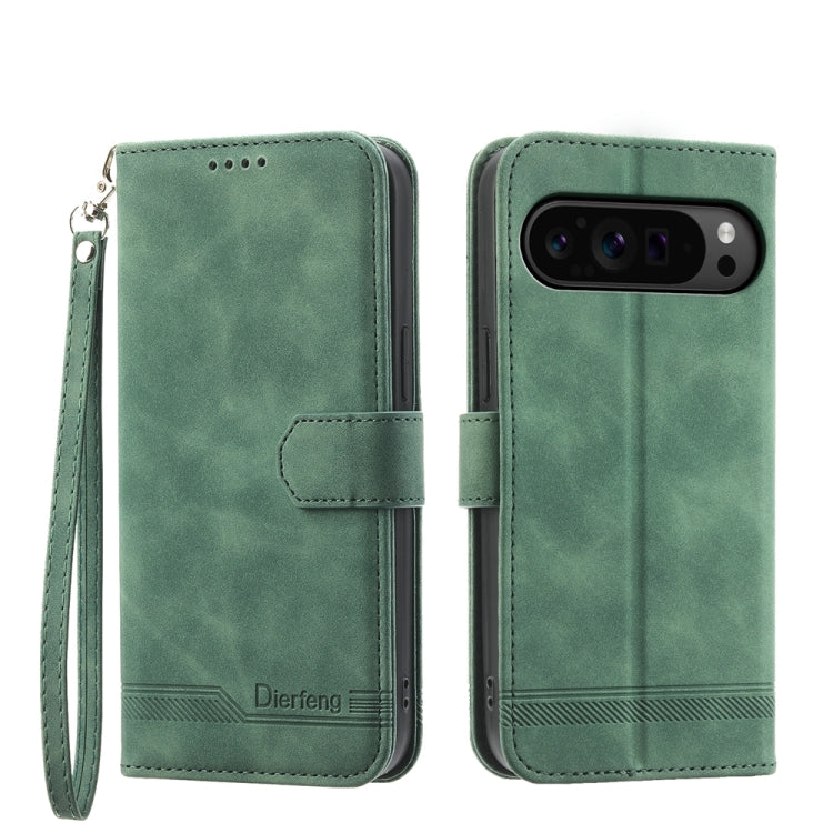 For Google Pixel 9 Pro Dierfeng Dream Line TPU + PU Leather Phone Case(Green) - Google Cases by PMC TechLife | Online Shopping South Africa | PMC TechLife | Buy Now Pay Later Mobicred