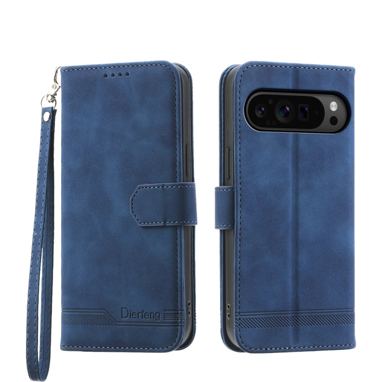 For Google Pixel 9 Pro Dierfeng Dream Line TPU + PU Leather Phone Case(Blue) - Google Cases by PMC TechLife | Online Shopping South Africa | PMC TechLife | Buy Now Pay Later Mobicred