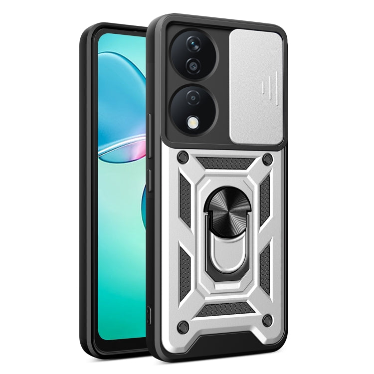 For Honor X7b Sliding Camera Cover Design TPU+PC Phone Case(Silver) - Honor Cases by PMC TechLife | Online Shopping South Africa | PMC TechLife | Buy Now Pay Later Mobicred