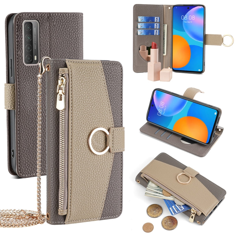 For Huawei P Smart 2021 Crossbody Litchi Texture Leather Phone Case(Grey) - Huawei Cases by PMC TechLife | Online Shopping South Africa | PMC TechLife | Buy Now Pay Later Mobicred