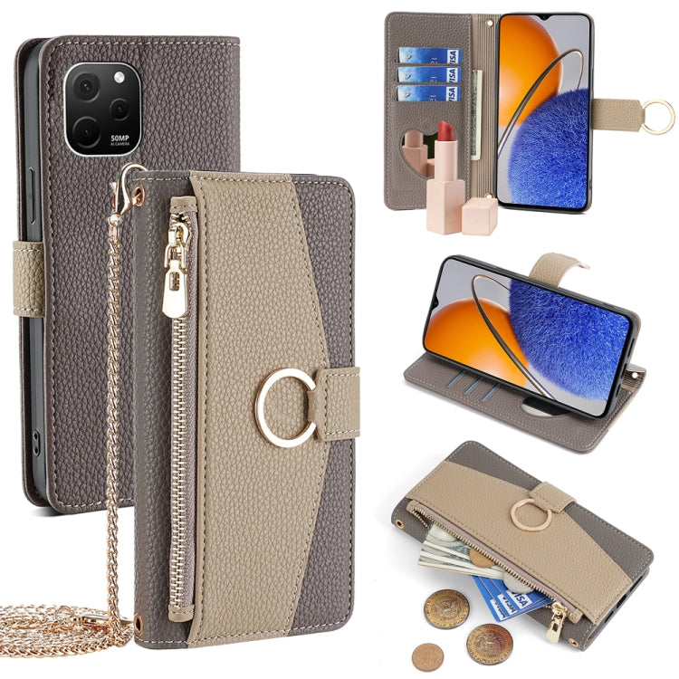 For Huawei nova Y61 Crossbody Litchi Texture Leather Phone Case(Grey) - Huawei Cases by PMC TechLife | Online Shopping South Africa | PMC TechLife | Buy Now Pay Later Mobicred
