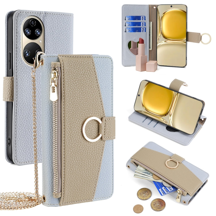 For Huawei P50 Crossbody Litchi Texture Leather Phone Case(Blue) - Huawei Cases by PMC TechLife | Online Shopping South Africa | PMC TechLife | Buy Now Pay Later Mobicred