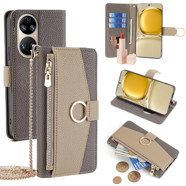 For Huawei P50 Crossbody Litchi Texture Leather Phone Case(Grey) - Huawei Cases by PMC TechLife | Online Shopping South Africa | PMC TechLife | Buy Now Pay Later Mobicred