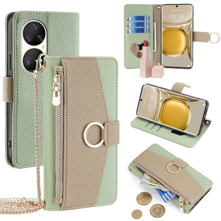 For Huawei P50 Pro Crossbody Litchi Texture Leather Phone Case(Green) - Huawei Cases by PMC TechLife | Online Shopping South Africa | PMC TechLife | Buy Now Pay Later Mobicred