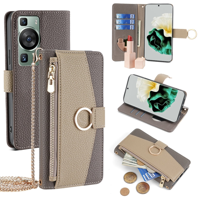 For Huawei P60 / P60 Pro Crossbody Litchi Texture Leather Phone Case(Grey) - Huawei Cases by PMC TechLife | Online Shopping South Africa | PMC TechLife | Buy Now Pay Later Mobicred