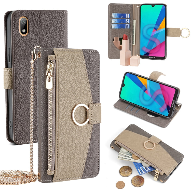 For Huawei Y5 2019 / Honor 8S Crossbody Litchi Texture Leather Phone Case(Grey) - Huawei Cases by PMC TechLife | Online Shopping South Africa | PMC TechLife | Buy Now Pay Later Mobicred