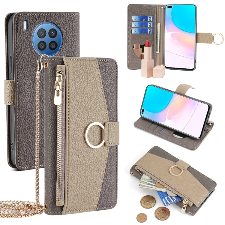 For Huawei nova 8i Crossbody Litchi Texture Leather Phone Case(Grey) - Huawei Cases by PMC TechLife | Online Shopping South Africa | PMC TechLife | Buy Now Pay Later Mobicred