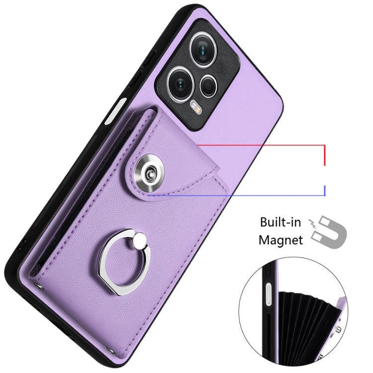 For Xiaomi Redmi Note 12 Pro 5G Global Organ Card Bag Ring Holder PU Phone Case(Purple) - Xiaomi Cases by PMC TechLife | Online Shopping South Africa | PMC TechLife | Buy Now Pay Later Mobicred