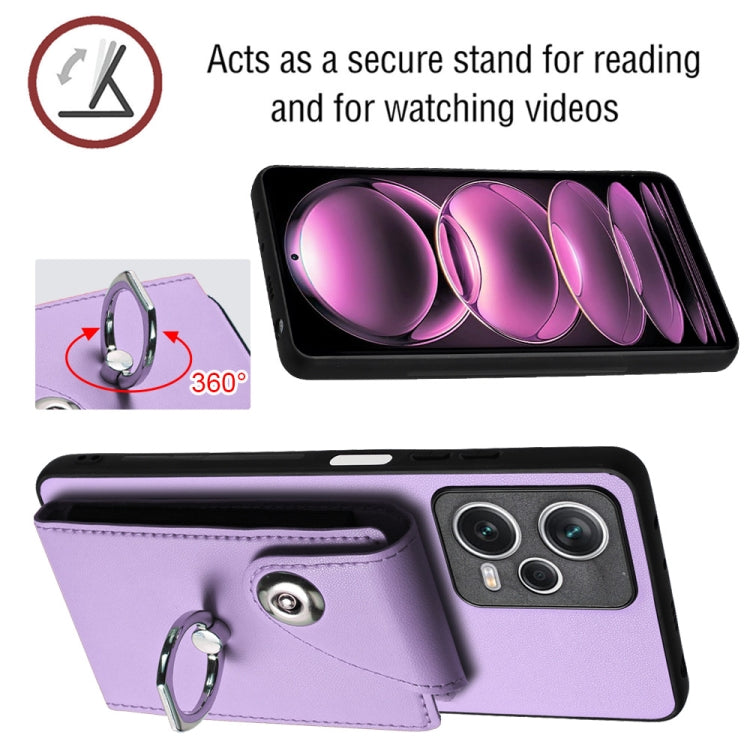 For Xiaomi Redmi Note 12 Pro 5G Global Organ Card Bag Ring Holder PU Phone Case(Purple) - Xiaomi Cases by PMC TechLife | Online Shopping South Africa | PMC TechLife | Buy Now Pay Later Mobicred