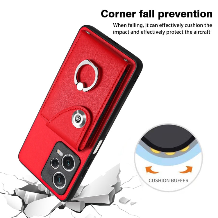 For Xiaomi Redmi Note 12 Pro+ 5G Global Organ Card Bag Ring Holder PU Phone Case(Red) - Xiaomi Cases by PMC TechLife | Online Shopping South Africa | PMC TechLife | Buy Now Pay Later Mobicred