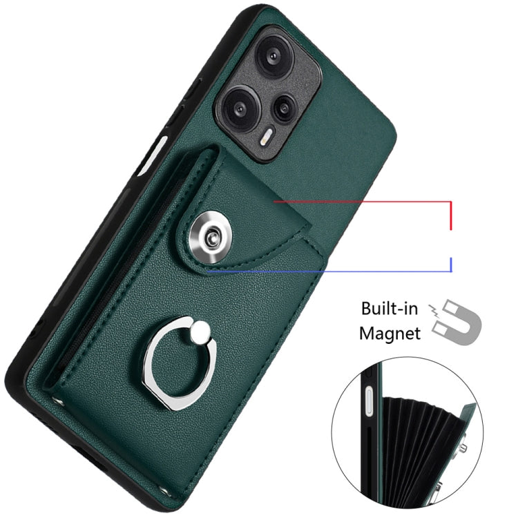 For Xiaomi Poco F5 5G/Redmi Note 12 Turbo Organ Card Bag Ring Holder PU Phone Case(Green) - Xiaomi Cases by PMC TechLife | Online Shopping South Africa | PMC TechLife | Buy Now Pay Later Mobicred