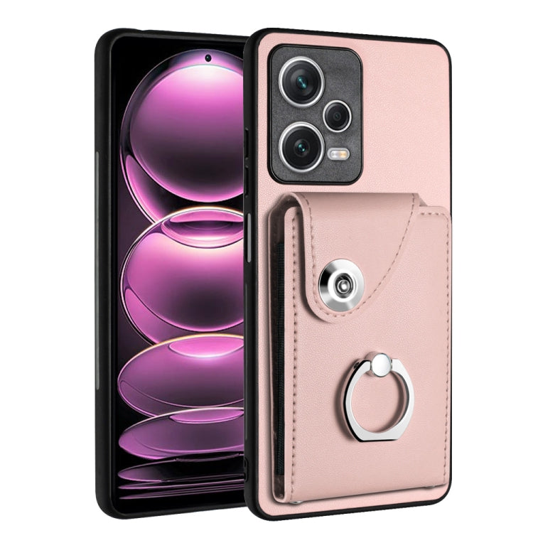 For Xiaomi Poco X5/Redmi Note 12 5G Global Organ Card Bag Ring Holder PU Phone Case(Pink) - Xiaomi Cases by PMC TechLife | Online Shopping South Africa | PMC TechLife | Buy Now Pay Later Mobicred