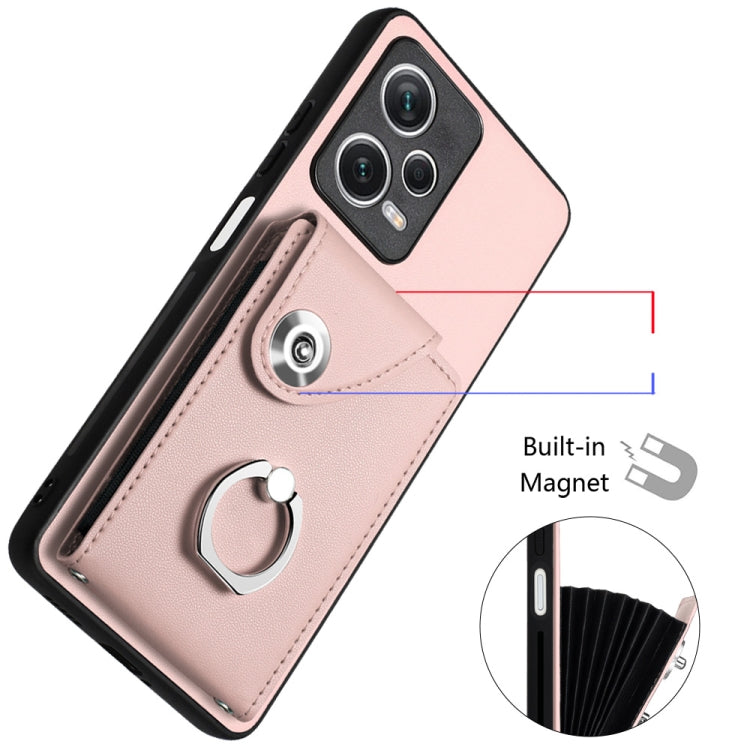 For Xiaomi Poco X5/Redmi Note 12 5G Global Organ Card Bag Ring Holder PU Phone Case(Pink) - Xiaomi Cases by PMC TechLife | Online Shopping South Africa | PMC TechLife | Buy Now Pay Later Mobicred