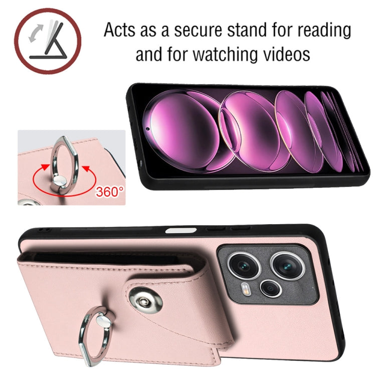 For Xiaomi Poco X5/Redmi Note 12 5G Global Organ Card Bag Ring Holder PU Phone Case(Pink) - Xiaomi Cases by PMC TechLife | Online Shopping South Africa | PMC TechLife | Buy Now Pay Later Mobicred