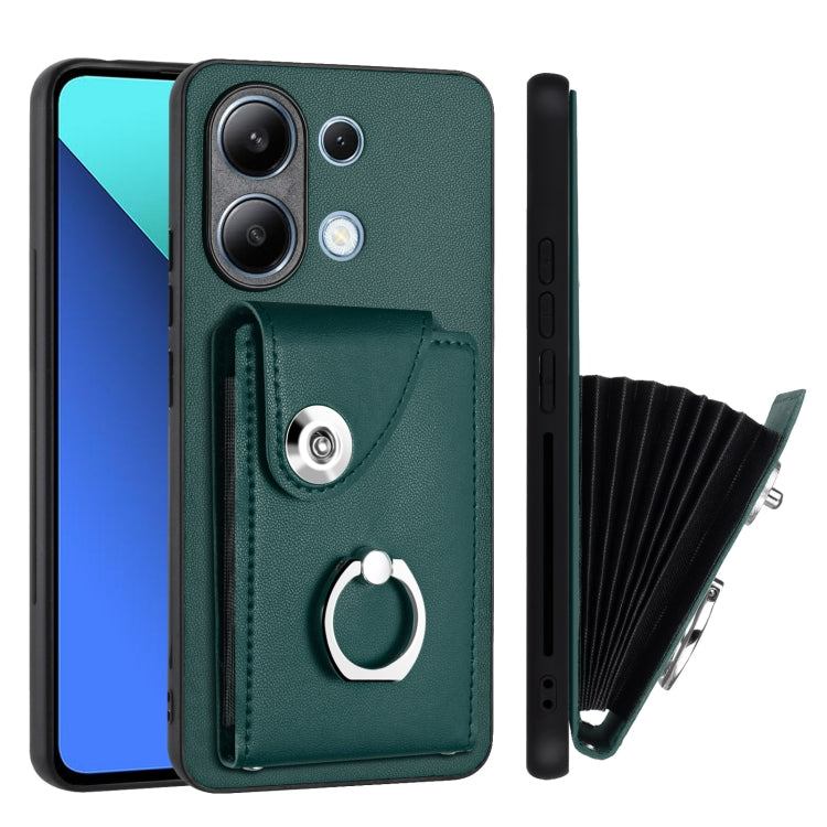 For Xiaomi Redmi Note 13 4G Global Organ Card Bag Ring Holder PU Phone Case(Green) - Note 13 Cases by PMC TechLife | Online Shopping South Africa | PMC TechLife | Buy Now Pay Later Mobicred
