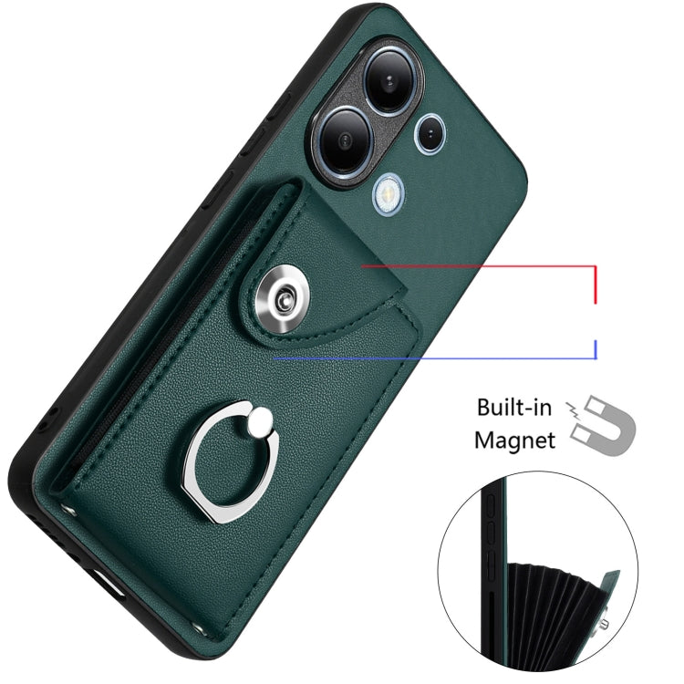 For Xiaomi Redmi Note 13 4G Global Organ Card Bag Ring Holder PU Phone Case(Green) - Note 13 Cases by PMC TechLife | Online Shopping South Africa | PMC TechLife | Buy Now Pay Later Mobicred