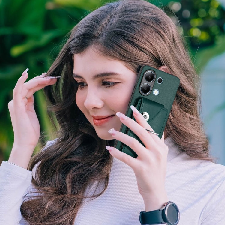 For Xiaomi Redmi Note 13 4G Global Organ Card Bag Ring Holder PU Phone Case(Green) - Note 13 Cases by PMC TechLife | Online Shopping South Africa | PMC TechLife | Buy Now Pay Later Mobicred