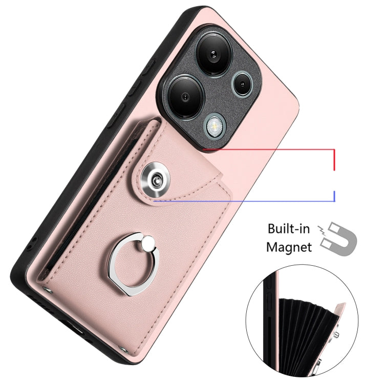 For Xiaomi Redmi Note 13 Pro 4G Global Organ Card Bag Ring Holder PU Phone Case(Pink) - Note 13 Pro Cases by PMC TechLife | Online Shopping South Africa | PMC TechLife | Buy Now Pay Later Mobicred
