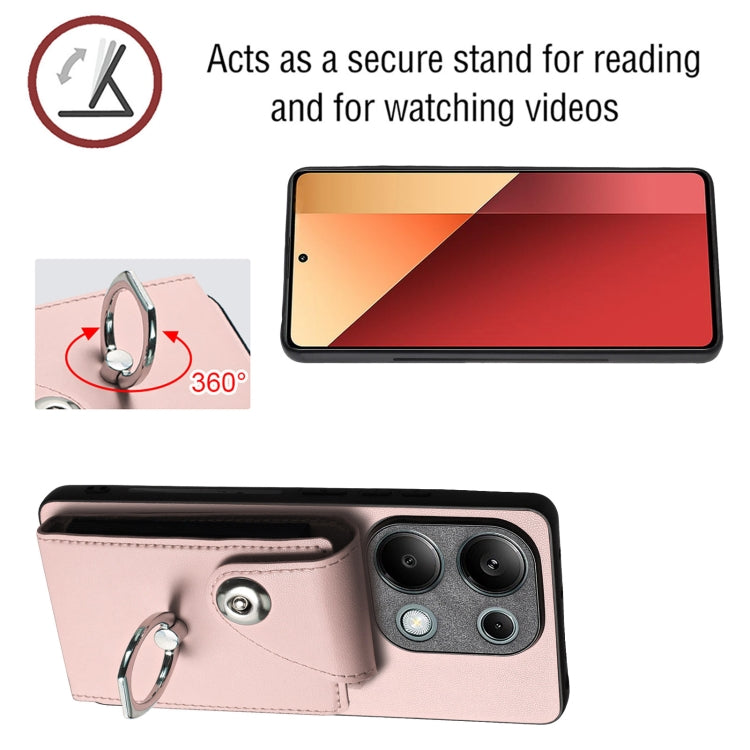 For Xiaomi Redmi Note 13 Pro 4G Global Organ Card Bag Ring Holder PU Phone Case(Pink) - Note 13 Pro Cases by PMC TechLife | Online Shopping South Africa | PMC TechLife | Buy Now Pay Later Mobicred