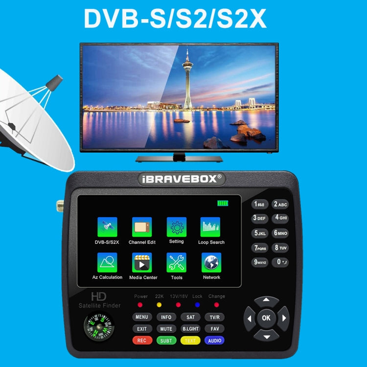 iBRAVEBOX V10 Finder Max 4.3 inch Display Digital Satellite Meter Signal Finder, Support DVB-S/S2/S2X, Plug Type:UK Plug(Black) - Satellite Finder by PMC TechLife | Online Shopping South Africa | PMC TechLife | Buy Now Pay Later Mobicred