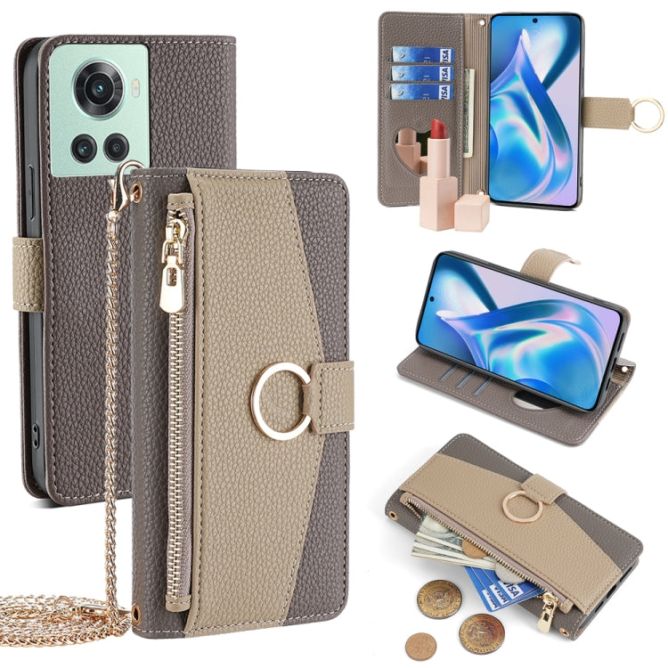 For OnePlus ACE / 10R Crossbody Litchi Texture Leather Phone Case(Grey) - OnePlus Cases by PMC TechLife | Online Shopping South Africa | PMC TechLife | Buy Now Pay Later Mobicred