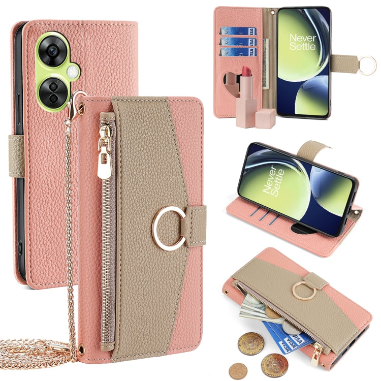 For OnePlus Nord CE 3 Lite  5G Crossbody Litchi Texture Leather Phone Case(Pink) - OnePlus Cases by PMC TechLife | Online Shopping South Africa | PMC TechLife | Buy Now Pay Later Mobicred