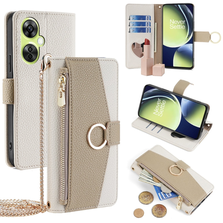 For OnePlus Nord CE 3 Lite  5G Crossbody Litchi Texture Leather Phone Case(White) - OnePlus Cases by PMC TechLife | Online Shopping South Africa | PMC TechLife | Buy Now Pay Later Mobicred