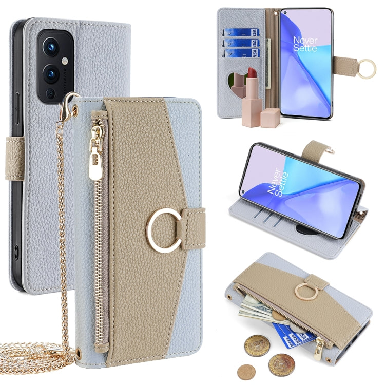 For OnePlus 9 Crossbody Litchi Texture Leather Phone Case(Blue) - OnePlus Cases by PMC TechLife | Online Shopping South Africa | PMC TechLife | Buy Now Pay Later Mobicred