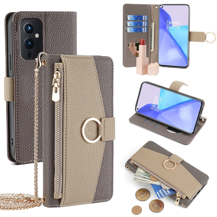 For OnePlus 9 Crossbody Litchi Texture Leather Phone Case(Grey) - OnePlus Cases by PMC TechLife | Online Shopping South Africa | PMC TechLife | Buy Now Pay Later Mobicred