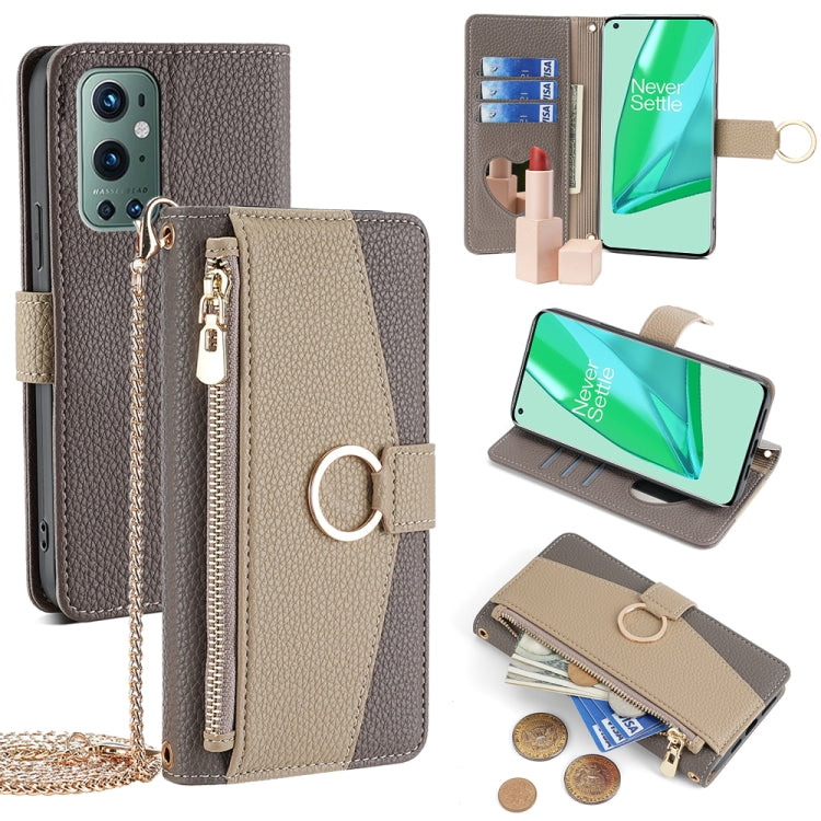 For OnePlus 9 Pro Crossbody Litchi Texture Leather Phone Case(Grey) - OnePlus Cases by PMC TechLife | Online Shopping South Africa | PMC TechLife | Buy Now Pay Later Mobicred