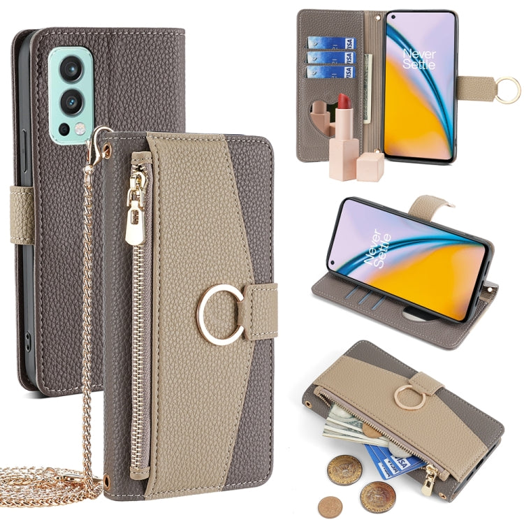 For OnePlus Nord 2 5G Crossbody Litchi Texture Leather Phone Case(Grey) - OnePlus Cases by PMC TechLife | Online Shopping South Africa | PMC TechLife | Buy Now Pay Later Mobicred