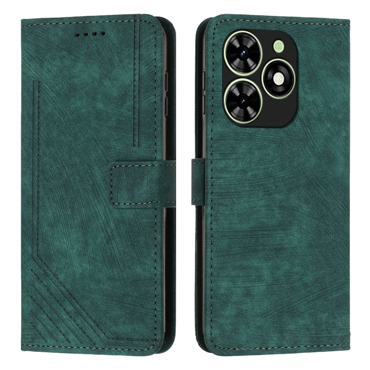 For Tecno Spark Go 2024 / POP 8 Skin Feel Stripe Pattern Leather Phone Case with Long Lanyard(Green) - Tecno Cases by PMC Jewellery | Online Shopping South Africa | PMC Jewellery | Buy Now Pay Later Mobicred