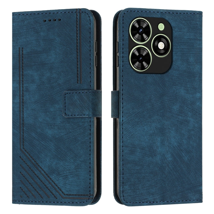 For Tecno Spark Go 2024 / POP 8 Skin Feel Stripe Pattern Leather Phone Case with Lanyard(Blue) - free shipping - PMC Jewellery - Order now!