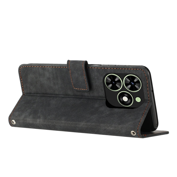 For Tecno Spark Go 2024 / POP 8 Skin Feel Stripe Pattern Leather Phone Case with Long Lanyard(Black) - Tecno Cases by PMC Jewellery | Online Shopping South Africa | PMC Jewellery | Buy Now Pay Later Mobicred