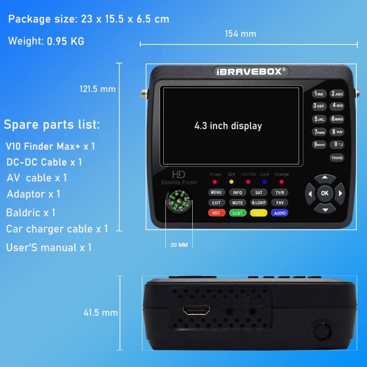 iBRAVEBOX V10 Finder Max+ 4.3 inch Display Digital Satellite Meter Signal Finder, Support DVB-S/S2/S2X AHD, Plug Type:US Plug(Black) - Satellite Finder by PMC TechLife | Online Shopping South Africa | PMC TechLife | Buy Now Pay Later Mobicred