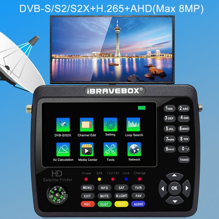 iBRAVEBOX V10 Finder Max+ 4.3 inch Display Digital Satellite Meter Signal Finder, Support DVB-S/S2/S2X AHD, Plug Type:UK Plug(Black) - Satellite Finder by PMC TechLife | Online Shopping South Africa | PMC TechLife | Buy Now Pay Later Mobicred