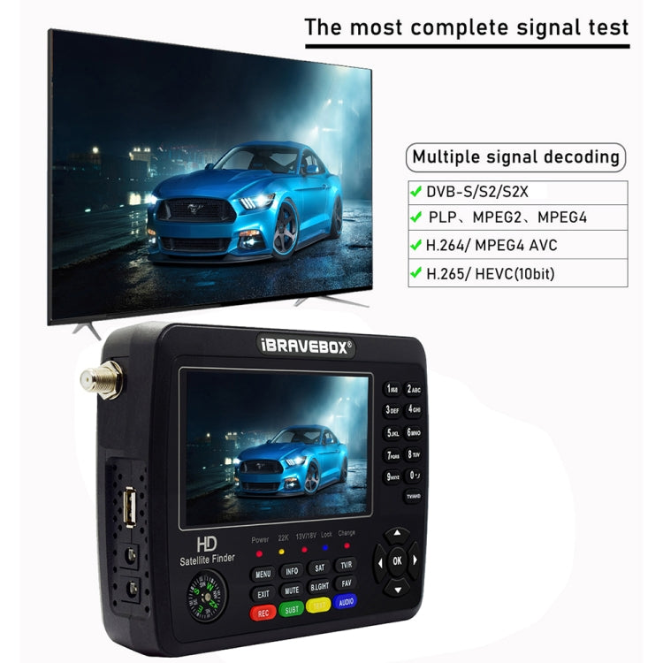 iBRAVEBOX V10 Finder Max+ 4.3 inch Display Digital Satellite Meter Signal Finder, Support DVB-S/S2/S2X AHD, Plug Type:AU Plug(Black) - Satellite Finder by PMC TechLife | Online Shopping South Africa | PMC TechLife | Buy Now Pay Later Mobicred